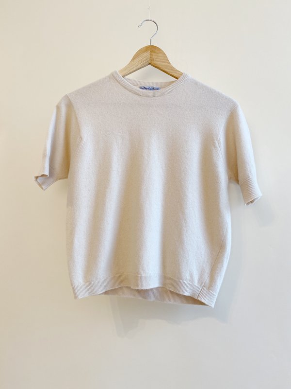 Vintage Ballantyne Cashmere Short Sleeve Sweater - Cream | Garmentory