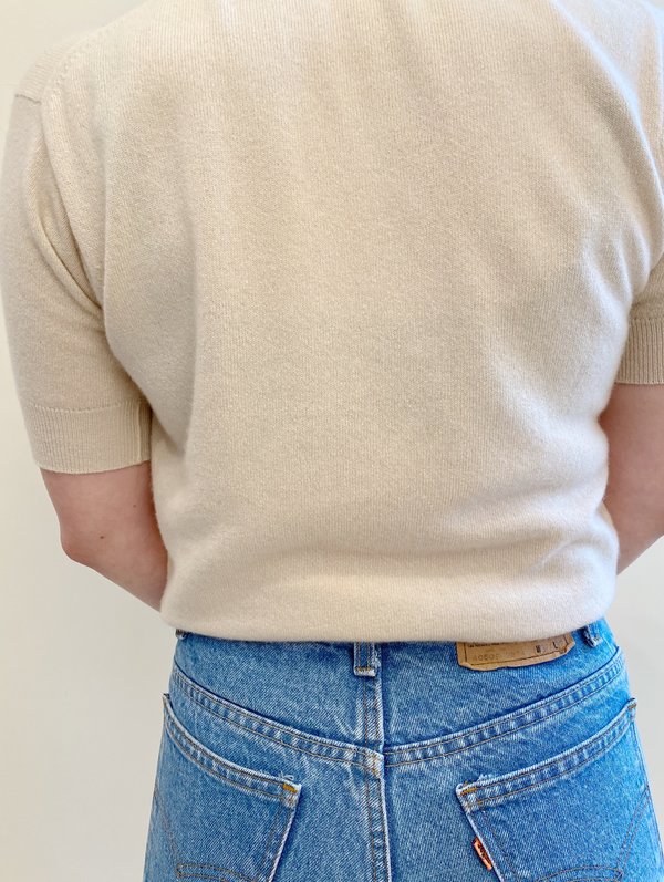 Vintage Ballantyne Cashmere Short Sleeve Sweater - Cream | Garmentory