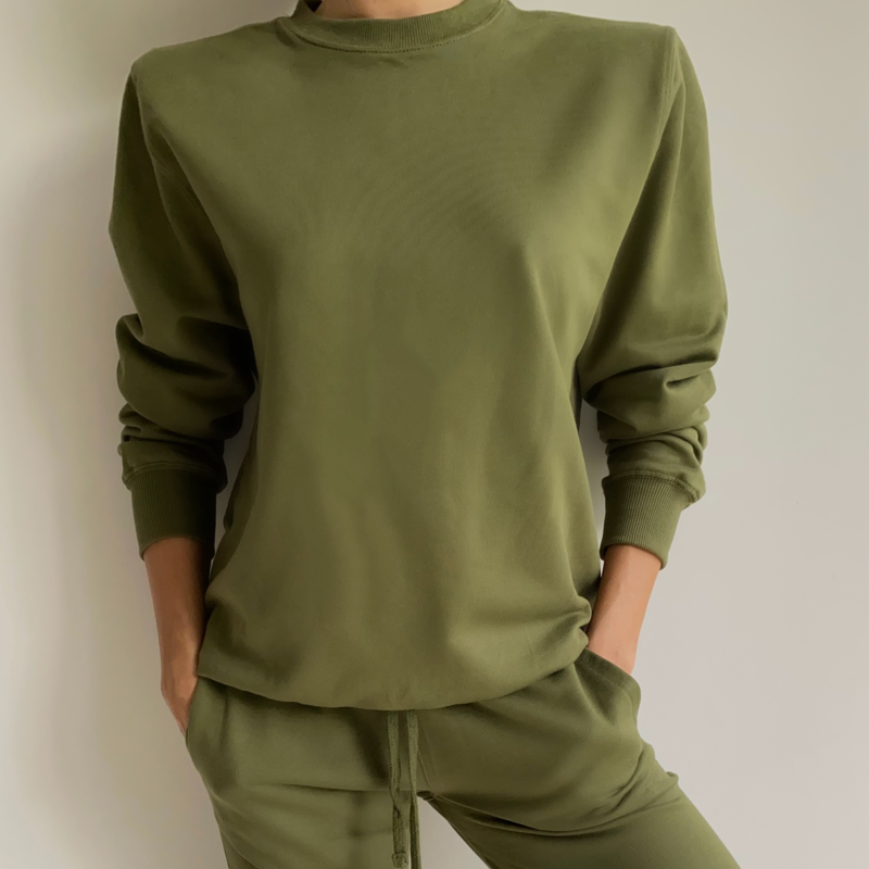 Parentezi Crew Neck Sweater With Removable Shoulder Pad Moss