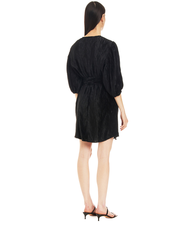 knee length dresses for ladies GANNI | Pleated Satin Mini Dress – Black main image 0