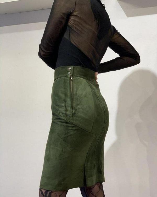 Vintage Azzedine Alaïa Suede Pencil Skirt - Olive Vintage Azzedine Alaïa Suede Pencil Skirt - Olive