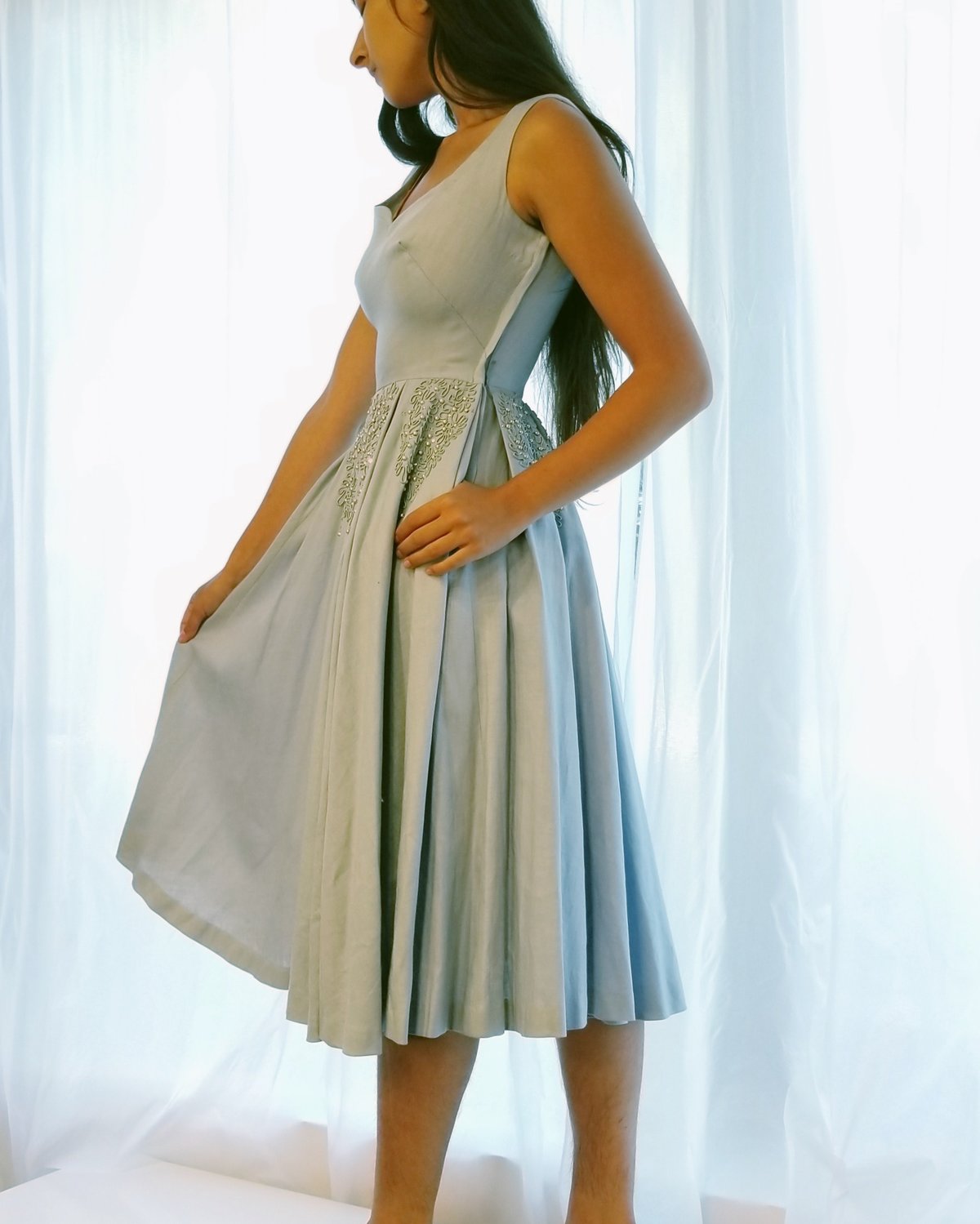 Nature Baby Gala Dress Linen - Blue Stripe