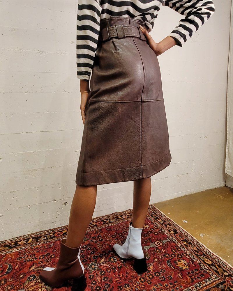 Pre-loved] Ganni Leather Skirt - Cocoa | Garmentory