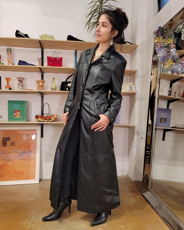 ジャケット・アウター real leather maxi long coat BLACK Women's Real Leather Trench Coat - Barneys Originals