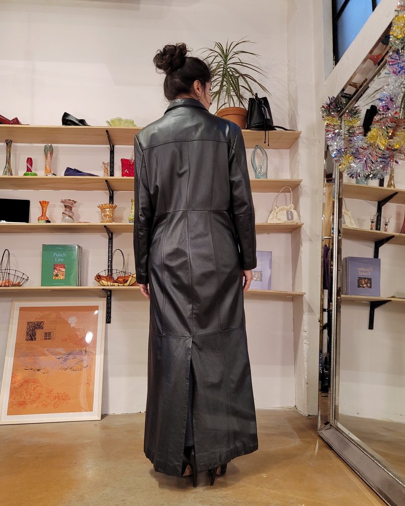Vintage Seamed Leather Maxi Coat - Black | Garmentory