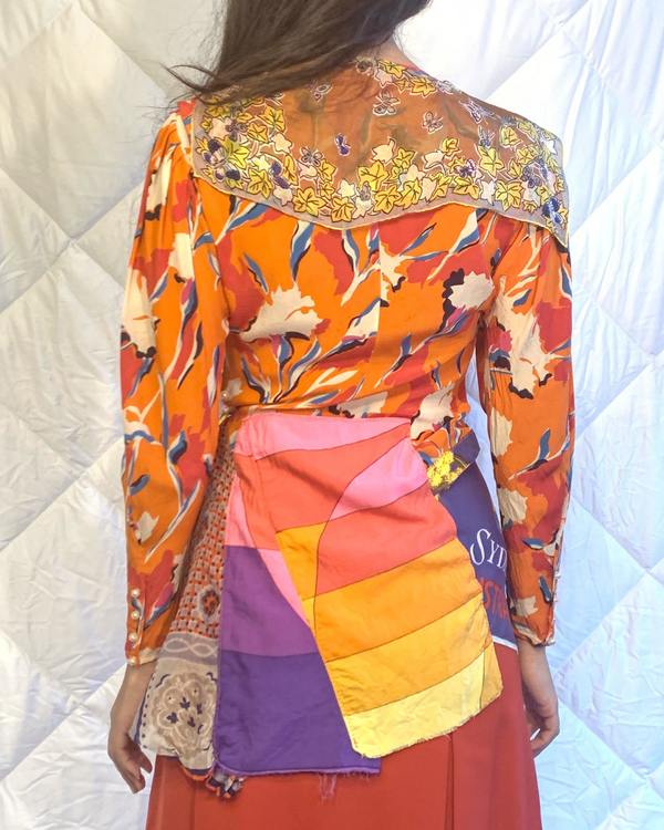 Vintage Seventies Ungaro Patchwork Silk Scarf Blouse