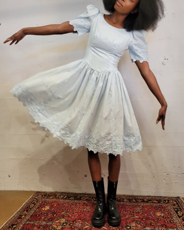 Cotton Eyelet Puff Sleeve Dress