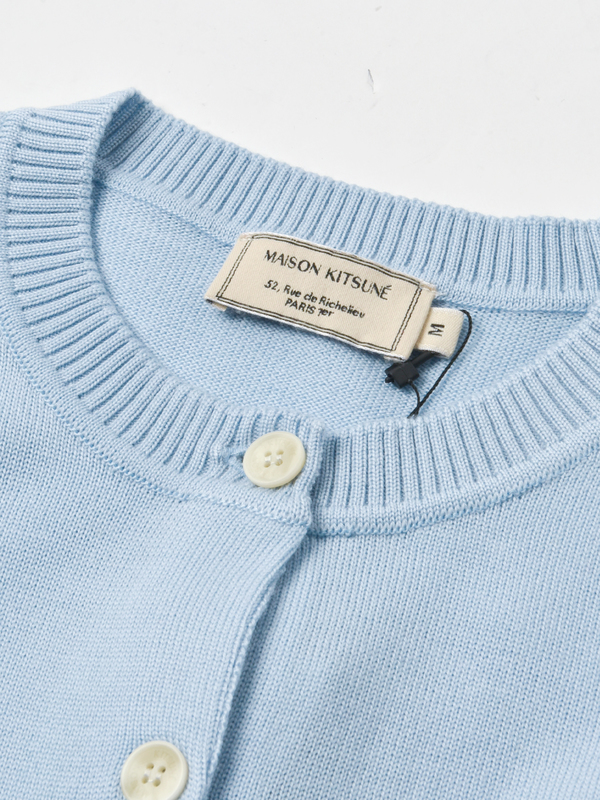 Maison Kitsuné WOMEN FOX HEAD PATCH ADJUSTED CARDIGAN- LIGHT BLUE