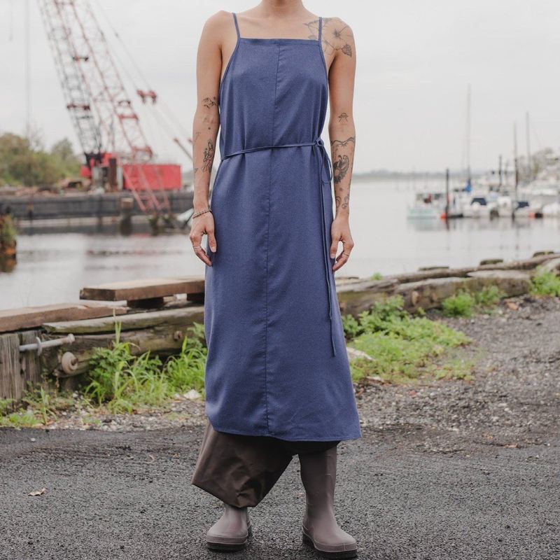 Baserange Yumi Apron Dress - Bari Blue | Garmentory