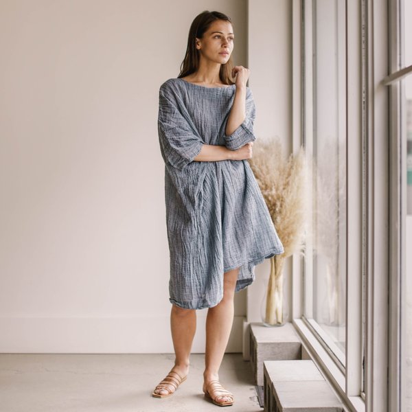 denim box dress 8OZ DENIM HALF SLEEVE BOX SHIRT DRESS S