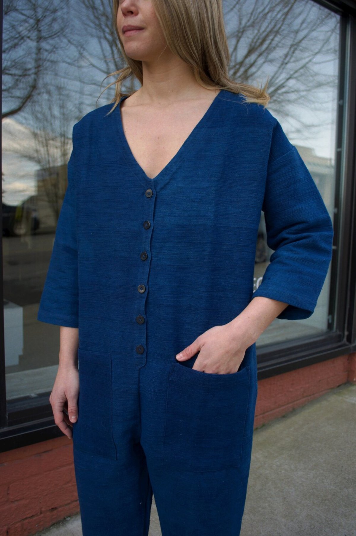 Happy French Gang Jumpsuit - Indigo Textured - Image 2 of 4