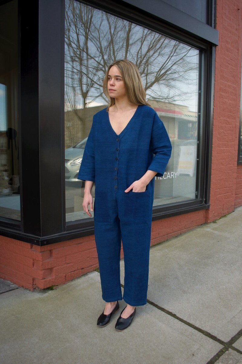 Happy French Gang Jumpsuit - Indigo Textured