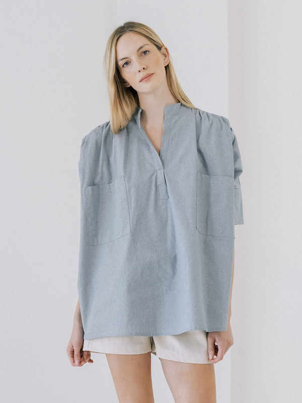 LAUDE the Label Split Neck Top - Chambray LAUDE the Label Split Neck Top - Chambray