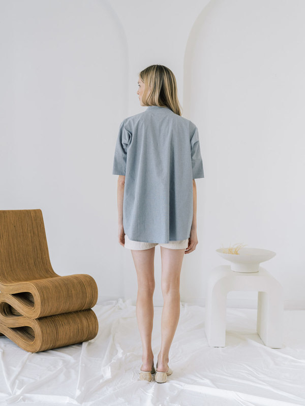 LAUDE the Label Split Neck Top - Chambray LAUDE the Label Split Neck Top - Chambray