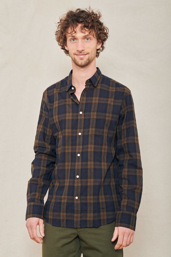 Officine Generale Lipp Slim-Fit Checked Crinkled Cotton-Blend Shirt - BLACK/KHAKI Officine Generale Lipp Slim-Fit Checked Crinkled Cotton-Blend Shirt - BLACK/KHAKI