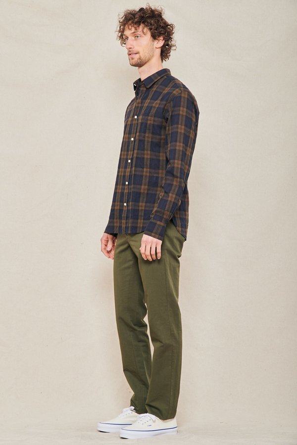 Officine Generale Lipp Slim-Fit Checked Crinkled Cotton-Blend Shirt - BLACK/KHAKI Officine Generale Lipp Slim-Fit Checked Crinkled Cotton-Blend Shirt - BLACK/KHAKI