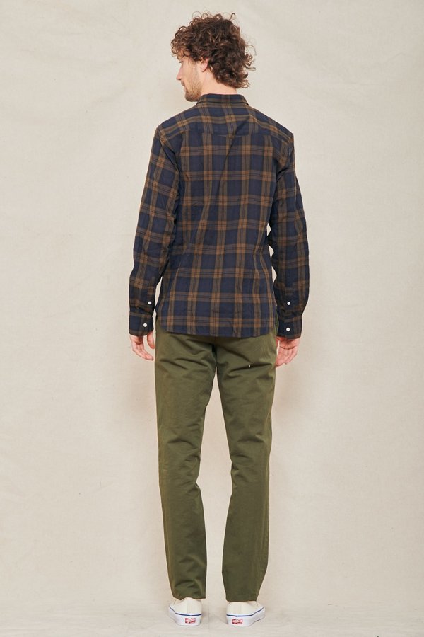 Officine Generale Lipp Slim-Fit Checked Crinkled Cotton-Blend Shirt - BLACK/KHAKI Officine Generale Lipp Slim-Fit Checked Crinkled Cotton-Blend Shirt - BLACK/KHAKI