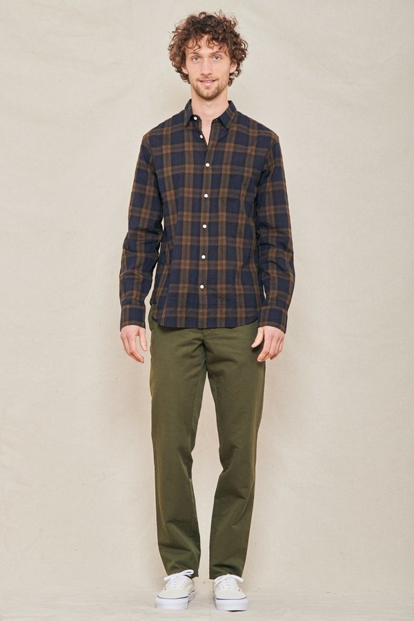 Officine Generale Lipp Slim-Fit Checked Crinkled Cotton-Blend Shirt - BLACK/KHAKI Officine Generale Lipp Slim-Fit Checked Crinkled Cotton-Blend Shirt - BLACK/KHAKI