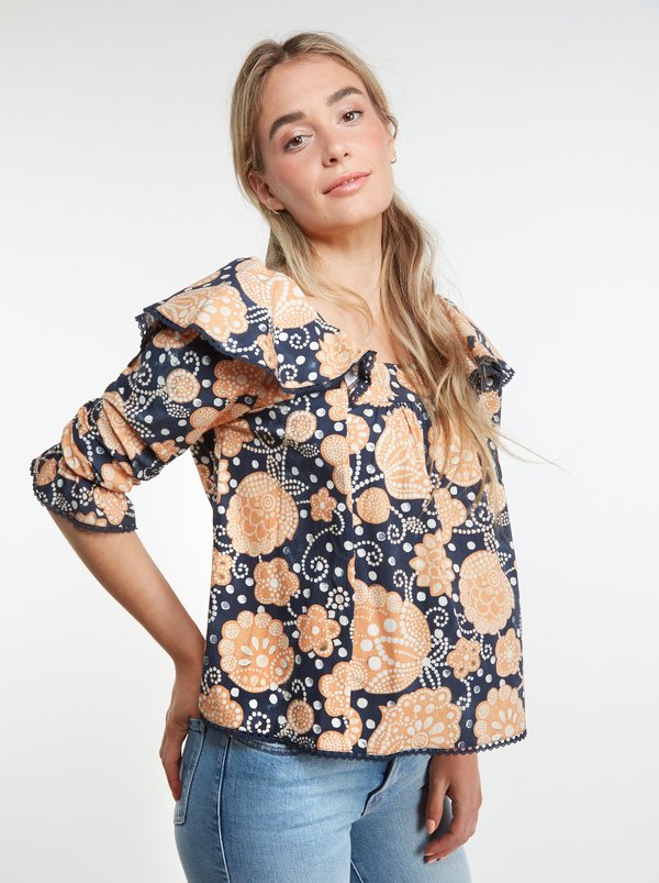 THE ODELLS Roberta Top - Indigo Multi THE ODELLS Roberta Top - Indigo Multi