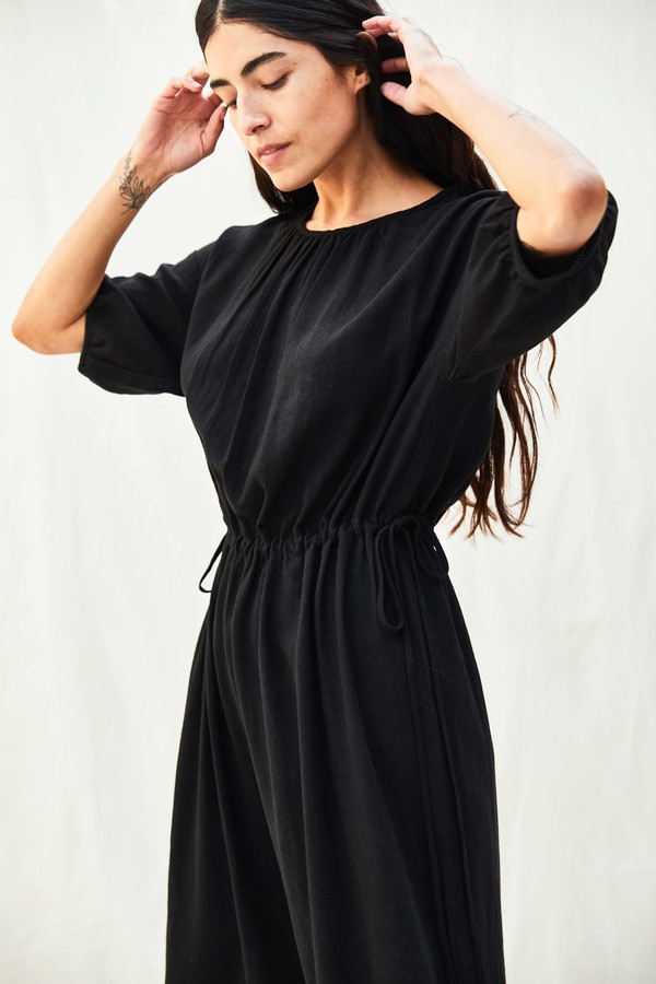 blue dress for baby girl Apiece Apart Vanina Cinched Waist Dress in Black