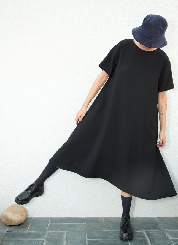 polka dot black midi dress Coraline Black polka-dot ruffled midi dress, L / Black