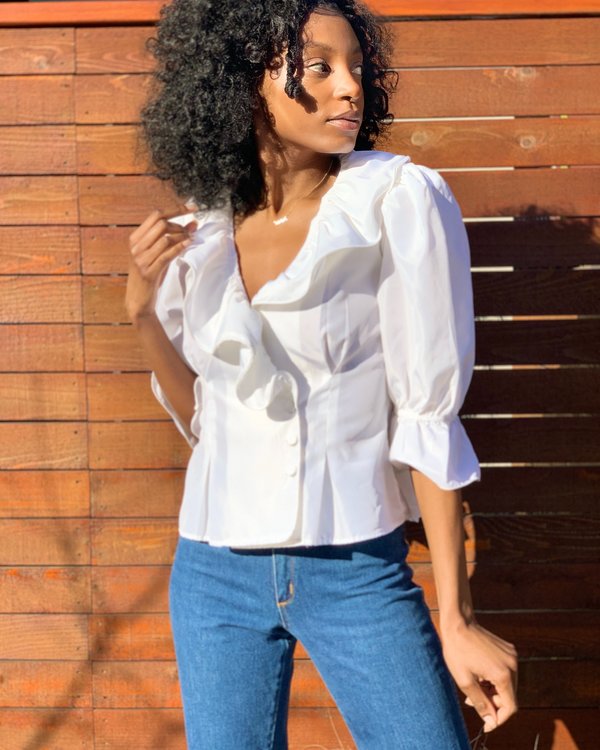 Vintage Puff Sleeve Blouse - White