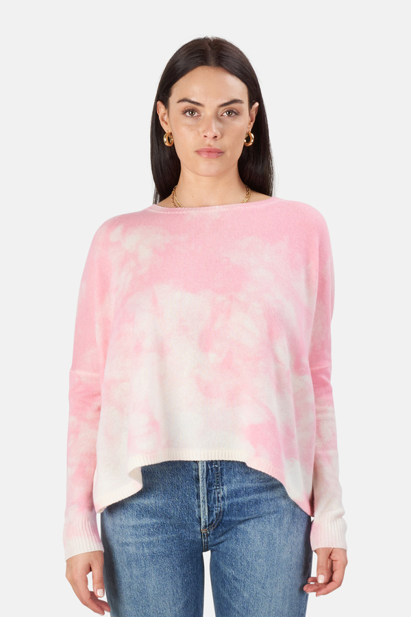Minnie Rose Bleach Print Boyfriend Crop Sweater - Pink Sand Minnie Rose Bleach Print Boyfriend Crop Sweater - Pink Sand