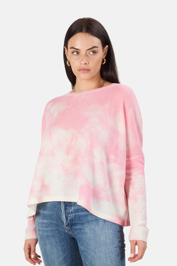 Minnie Rose Bleach Print Boyfriend Crop Sweater - Pink Sand Minnie Rose Bleach Print Boyfriend Crop Sweater - Pink Sand