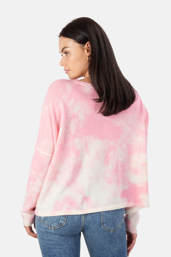 Minnie Rose Bleach Print Boyfriend Crop Sweater - Pink Sand Minnie Rose Bleach Print Boyfriend Crop Sweater - Pink Sand