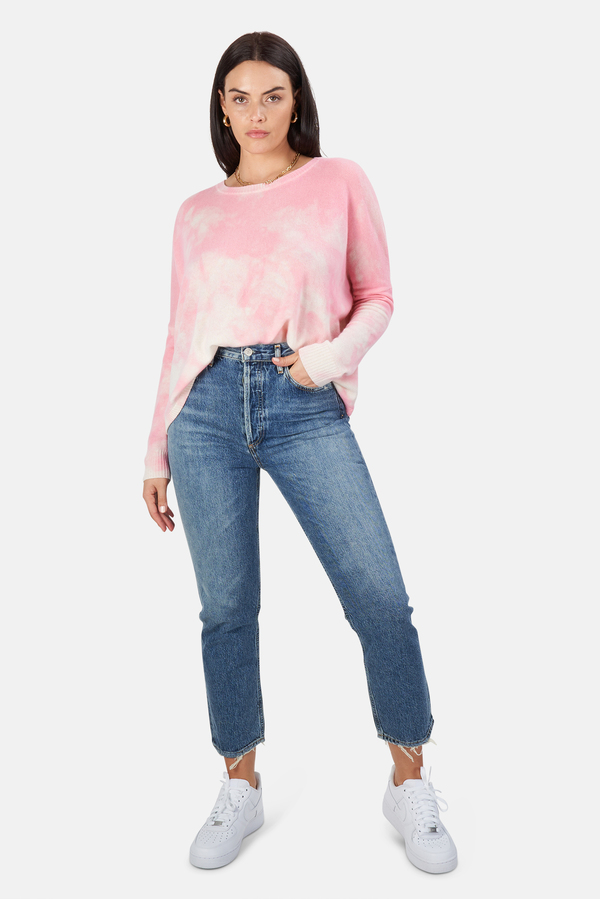 Minnie Rose Bleach Print Boyfriend Crop Sweater - Pink Sand Minnie Rose Bleach Print Boyfriend Crop Sweater - Pink Sand