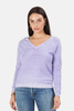 Minnie Rose Cotton/Cashmere Frayed V Neck Sweater - Lilac - Thumbnail 1