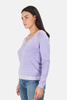 Minnie Rose Cotton/Cashmere Frayed V Neck Sweater - Lilac - Thumbnail 2