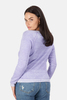 Minnie Rose Cotton/Cashmere Frayed V Neck Sweater - Lilac - Thumbnail 3