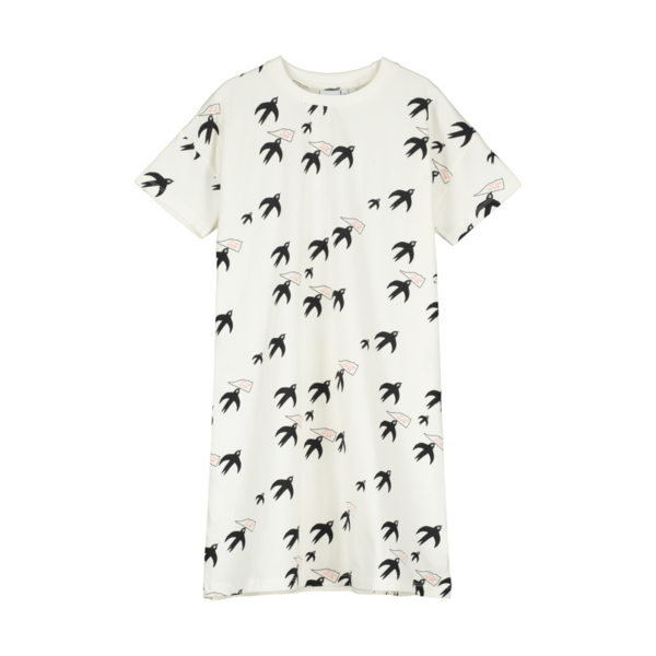 kids Beau Loves Birds T-Shirt Dress - White kids Beau Loves Birds T-Shirt Dress - White