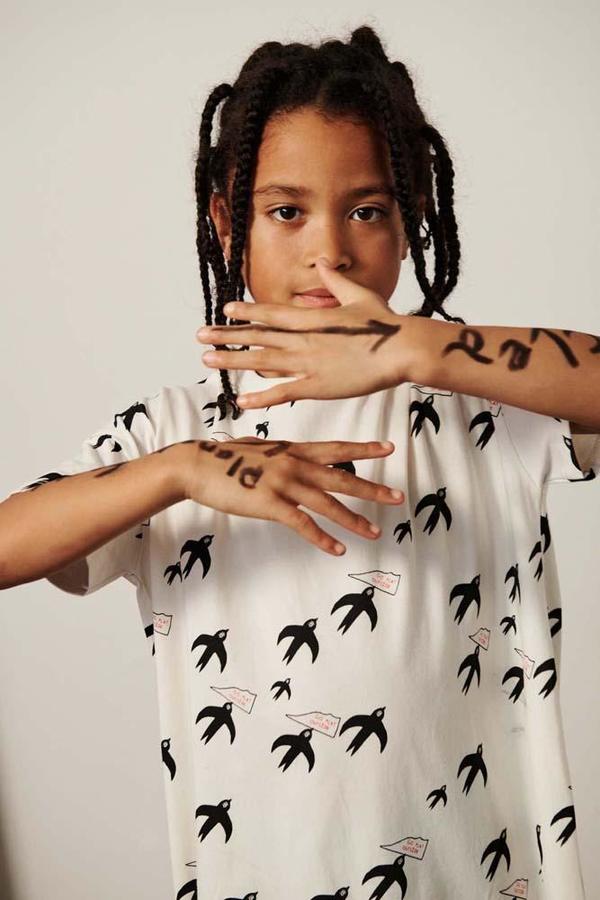 kids Beau Loves Birds T-Shirt Dress - White kids Beau Loves Birds T-Shirt Dress - White