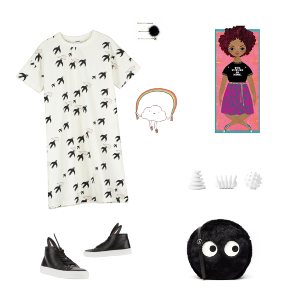 kids Beau Loves Birds T-Shirt Dress - White kids Beau Loves Birds T-Shirt Dress - White