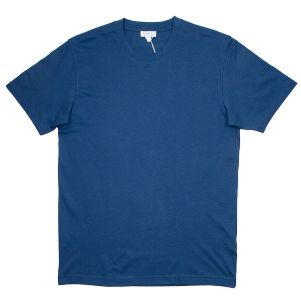 Sunspel Short Sleeve Riviera Crew Neck T-shirt - Smoke Blue Sunspel Short Sleeve Riviera Crew Neck T-shirt - Smoke Blue