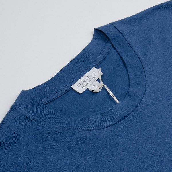 Sunspel Short Sleeve Riviera Crew Neck T-shirt - Smoke Blue Sunspel Short Sleeve Riviera Crew Neck T-shirt - Smoke Blue