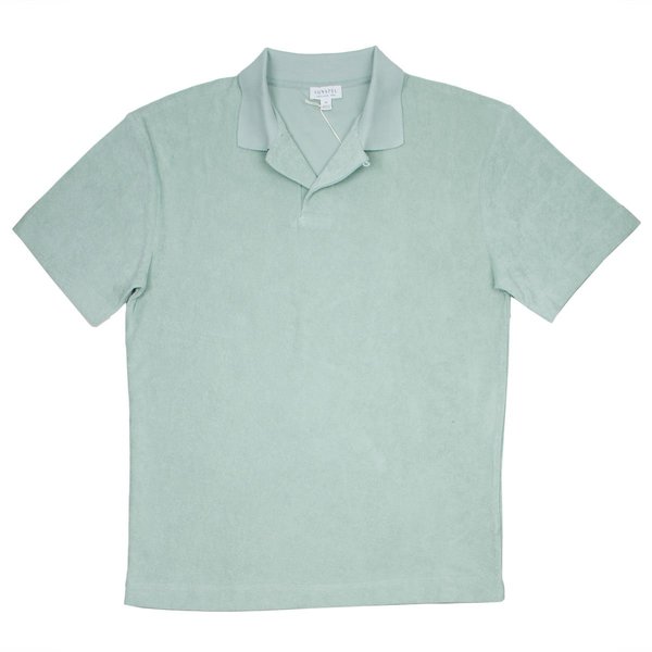 Sunspel Short Sleeve Terry Polo - Dusky Green Sunspel Short Sleeve Terry Polo - Dusky Green