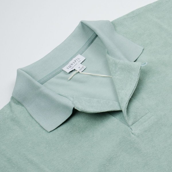 Sunspel Short Sleeve Terry Polo - Dusky Green Sunspel Short Sleeve Terry Polo - Dusky Green