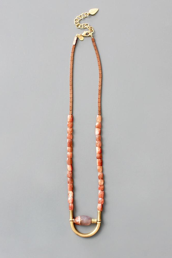 David Aubrey Inc Sunstone Beaded Necklace with Moonstone Pendant - Pink David Aubrey Inc Sunstone Beaded Necklace with Moonstone Pendant - Pink