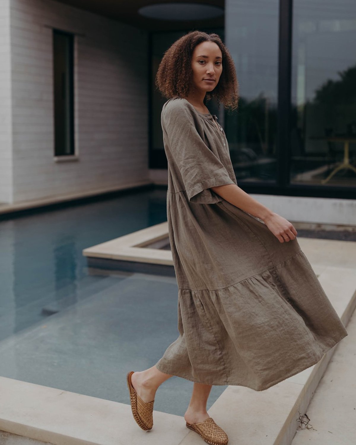 Esby CALLIE DRESS - WASHED LODEN | Garmentory