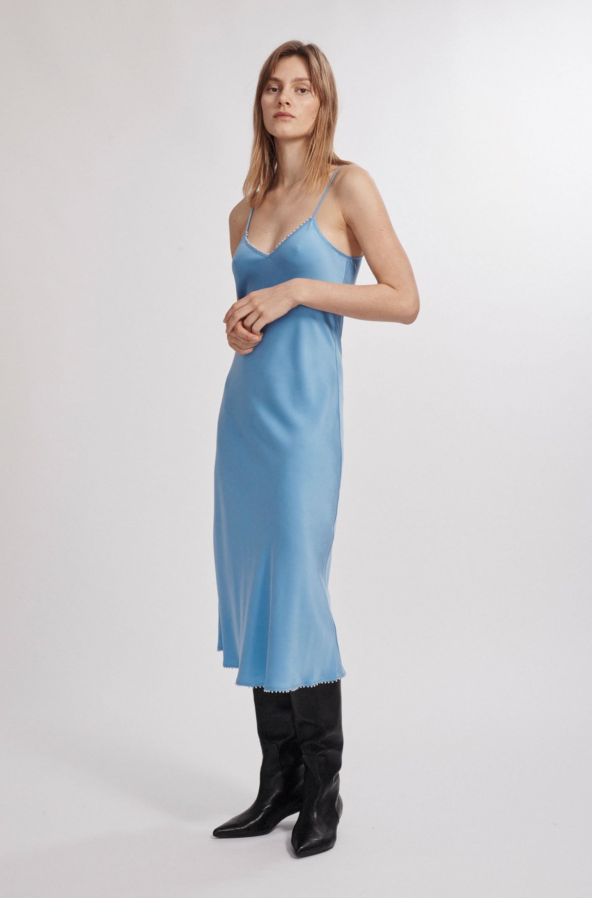 Silk Laundry 90S PEARL SILK SLIP DRESS - AIRY BLUE | Garmentory