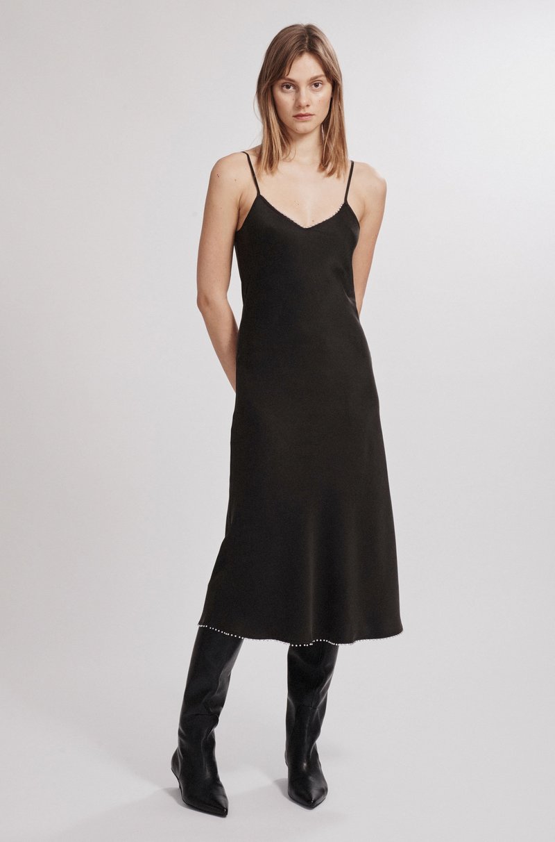 Silk Laundry 90S PEARL SILK SLIP DRESS - BLACK | Garmentory