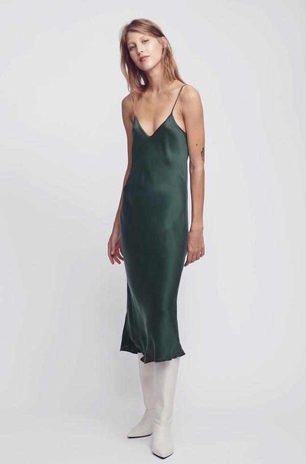 green emerald velvet dress V-Neck Midi Slip main image 0