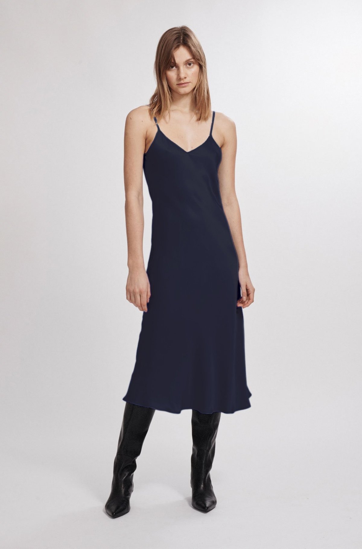 knee length dresses for ladies Navy Square Neck Pocket Slip Midi Dress & Reviews - Navy - Dresses