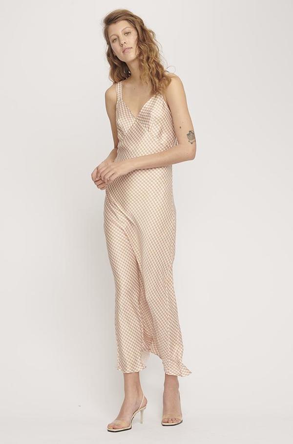 camel silk dress Washed Silk Cashmere Rib Dress in Camel