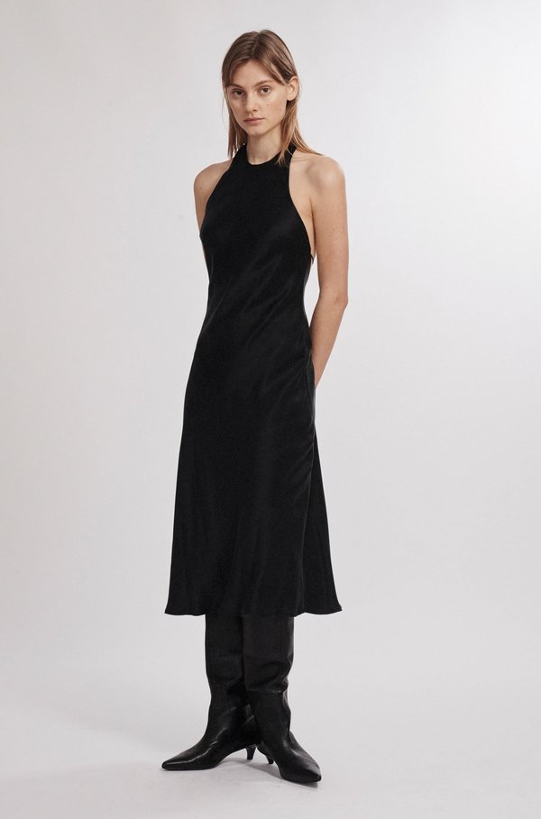 Silk Laundry HALTER DRESS - BLACK | Garmentory