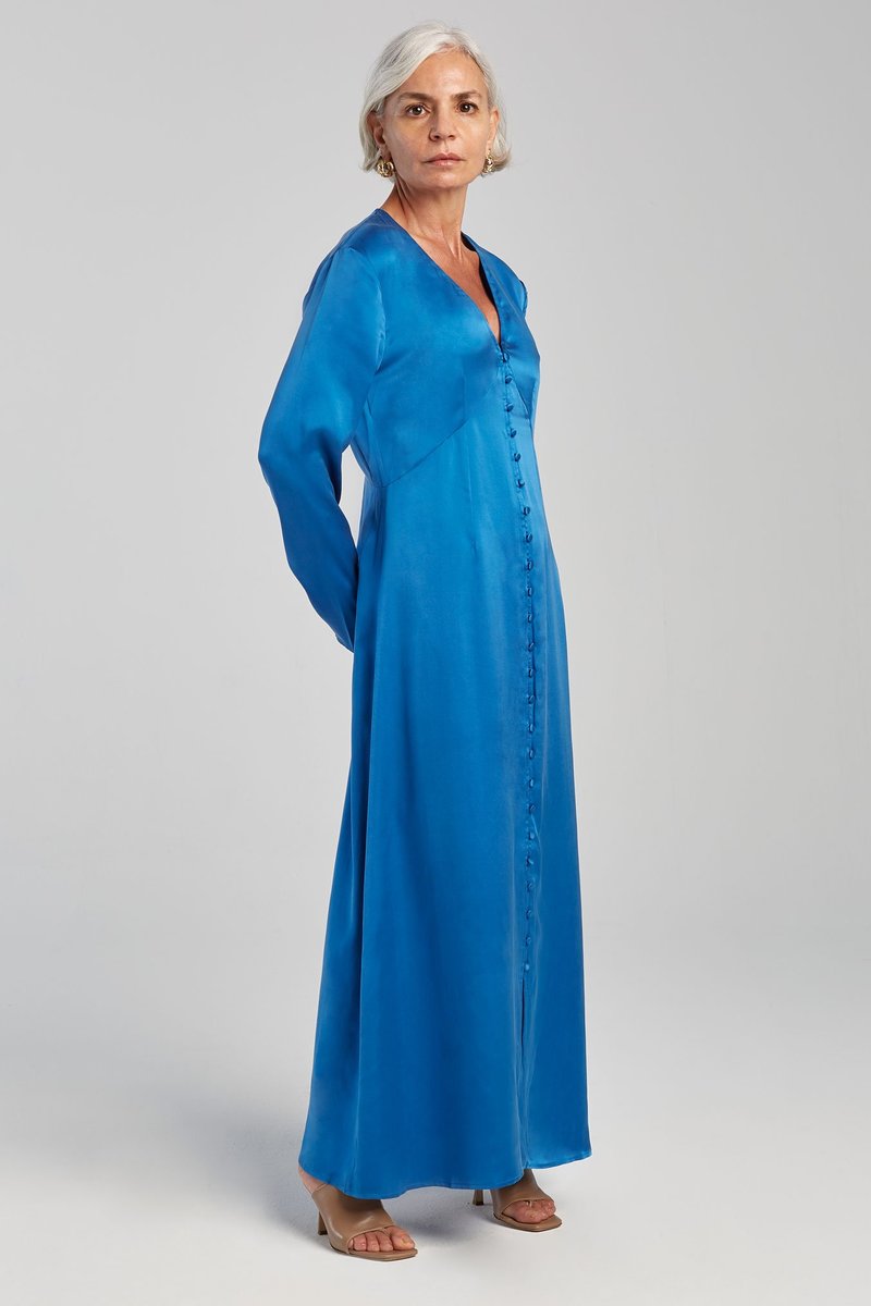 Silk Laundry LONG SLEEVED V NECK DRESS - COBALT BLUE | Garmentory