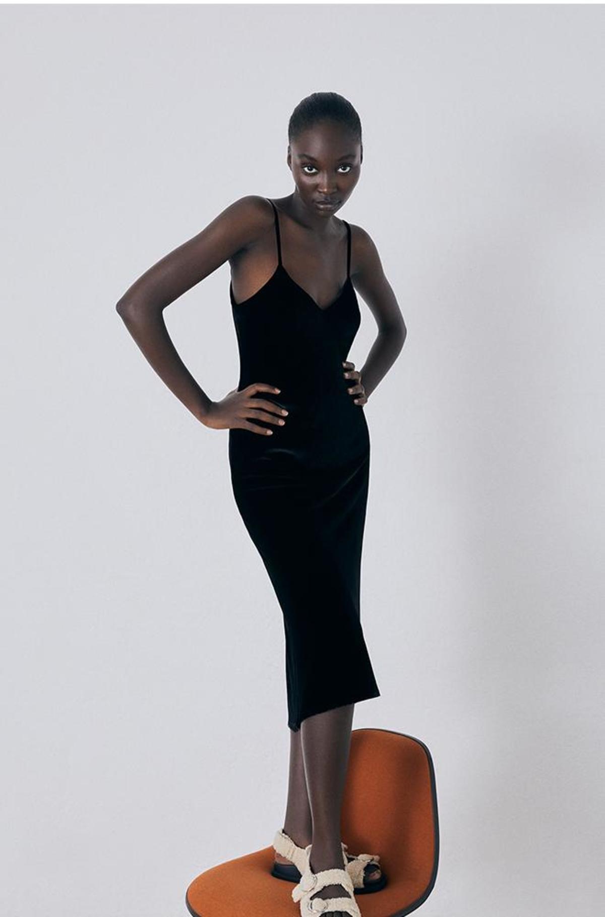 Silk Laundry VELVET 90S SLIP DRESS - BLACK | Garmentory
